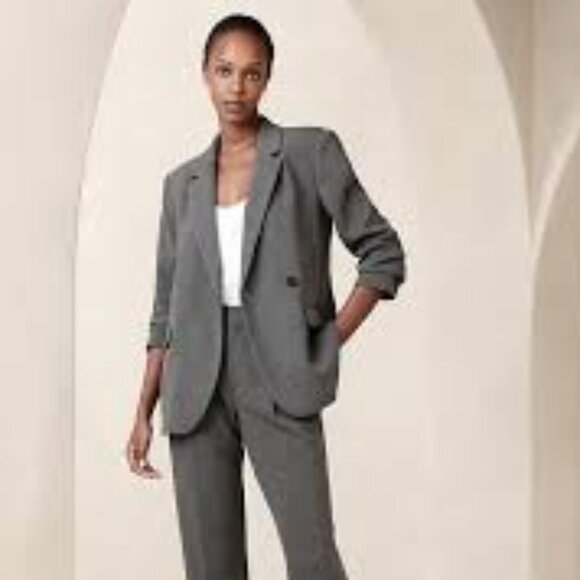 NEW Banana Republic Factory Dark Charcoal Double Weave Asymmetrical Blazer - Picture 1 of 8